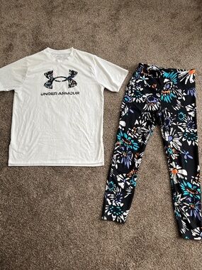 Under Armour White Tee with Multicolor Floral Logo